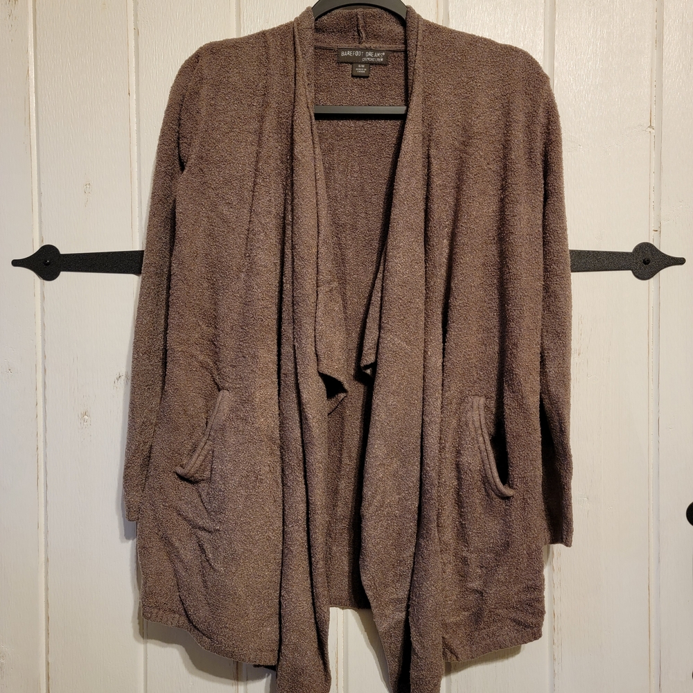 Barefoot Dreams Womens Cardigan Chocolate Open Front Cozychic Lite Size S/M
